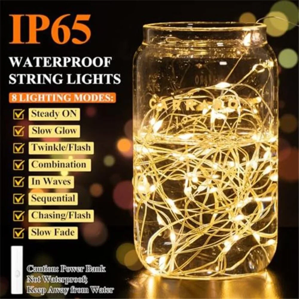 Rechargeable LED Fairy Lights 16FT Warm White Twinkle String Lights Timer
